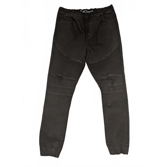 East Pointe Black Distressed Biker Jogger Denim Pants Stretch Mens L 32x29 - Picture 1 of 13